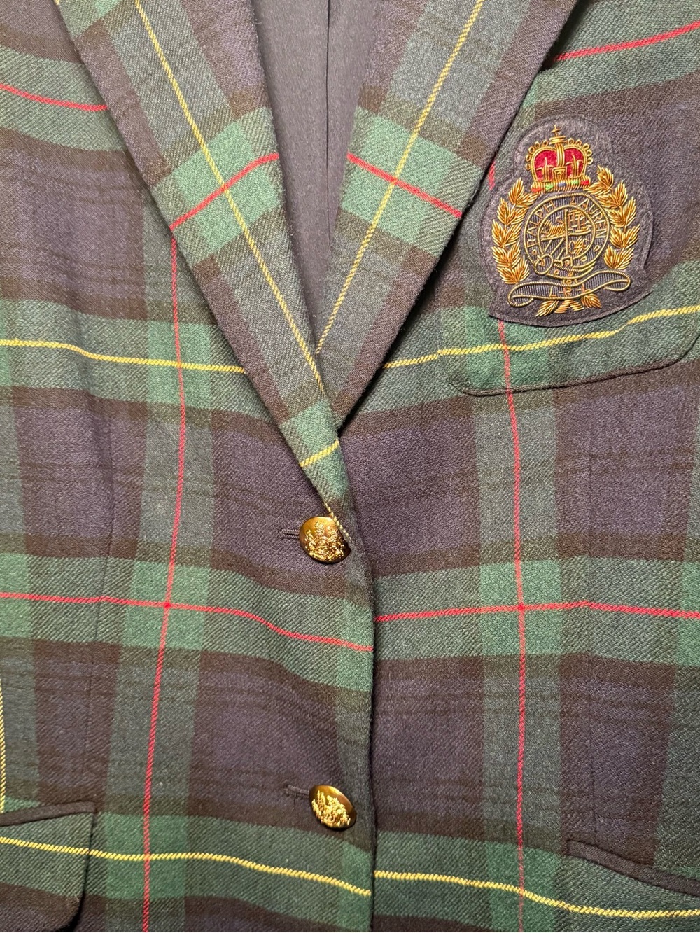 Ralph Lauren Plaid Bullion Crest Blazer 12 EUC Navy Green Tartan Preppy Academic - Picture 9 of 16